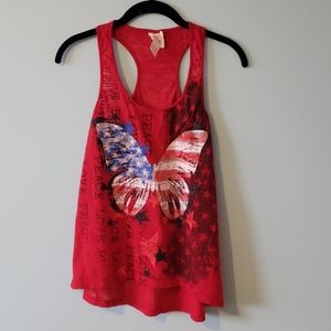 Red butterfly racer-back tank top